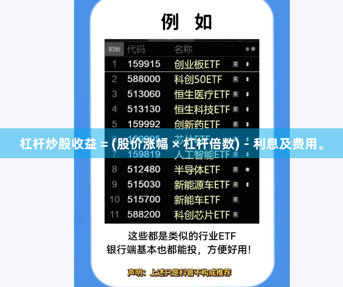 杠杆炒股收益 = (股价涨幅 × 杠杆倍数) - 利息及费用。